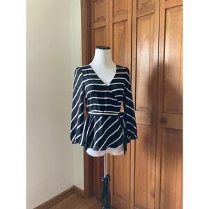 LOFT Sheer Striped Wrap Blouse, Size XXSP